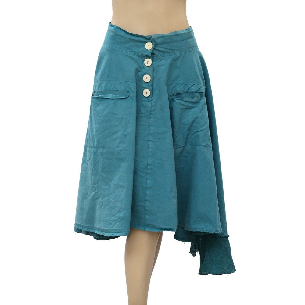 Ewa I Walla Lagenlook High & Low Green Midi Skirt Vintage Cotton S 287343